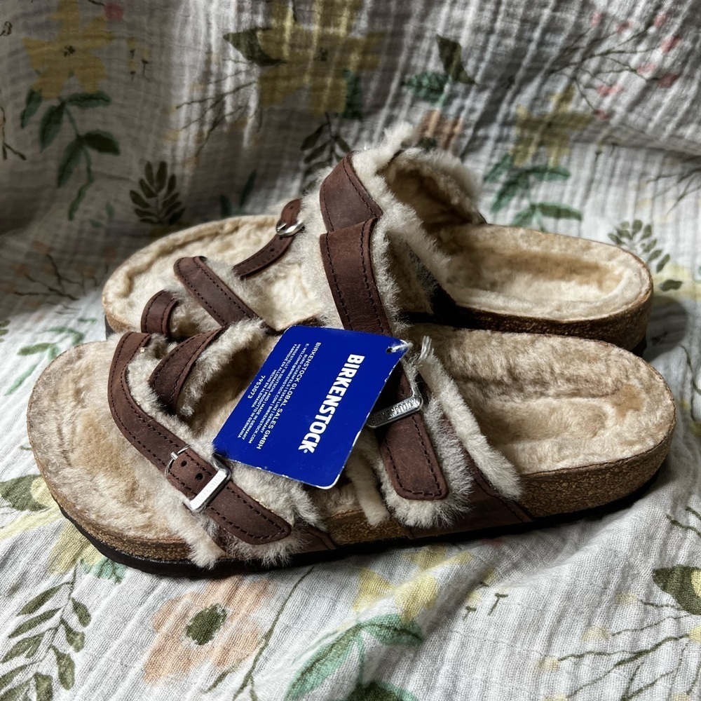 Birkenstock Mayari Oiled Leather Shearling Sandals Women’s Size EU 39 US 8/8.5 - Picture 3 of 6